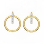 LOVE DIAMOND Women's 10K Solid Gold Pav? Bar & Circle Earrings (DJE1995)